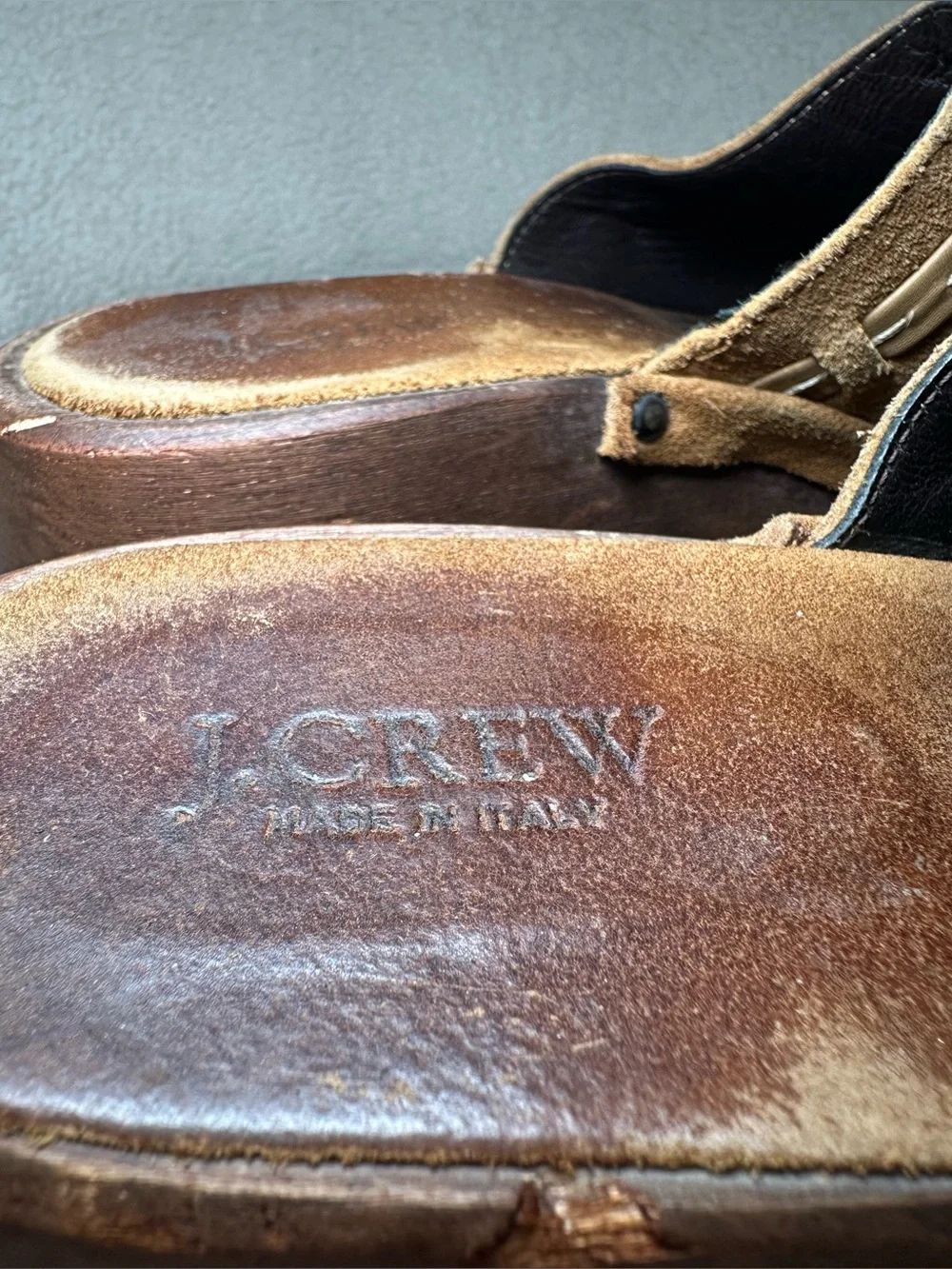 Vintage J.Crew Italian Suede Wooden Platform Clog Mules Boho Cottagecore 70’s 7